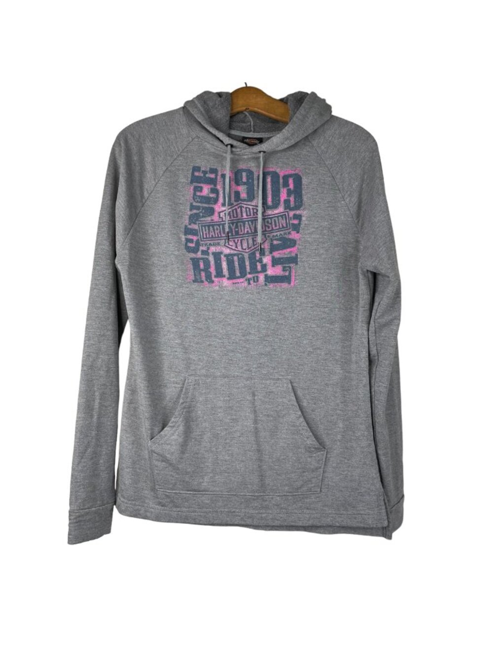 Harley Davidson Hoodie Medium Pullover Gray Long Sleeve Modal Blend Active Size